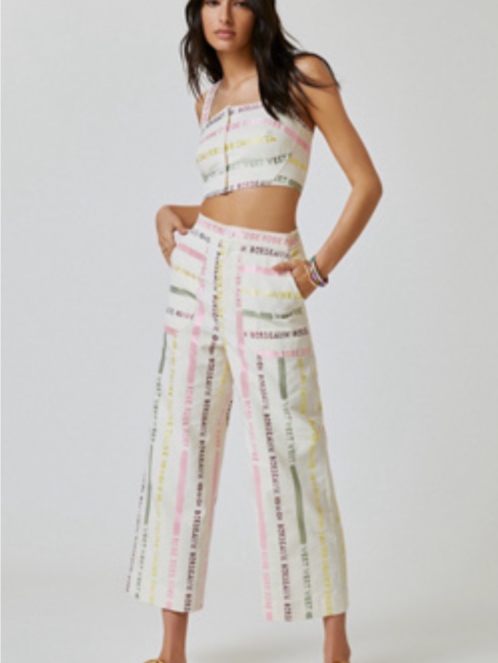 Crop Top & Wide-Leg Pants Set - Multicolor